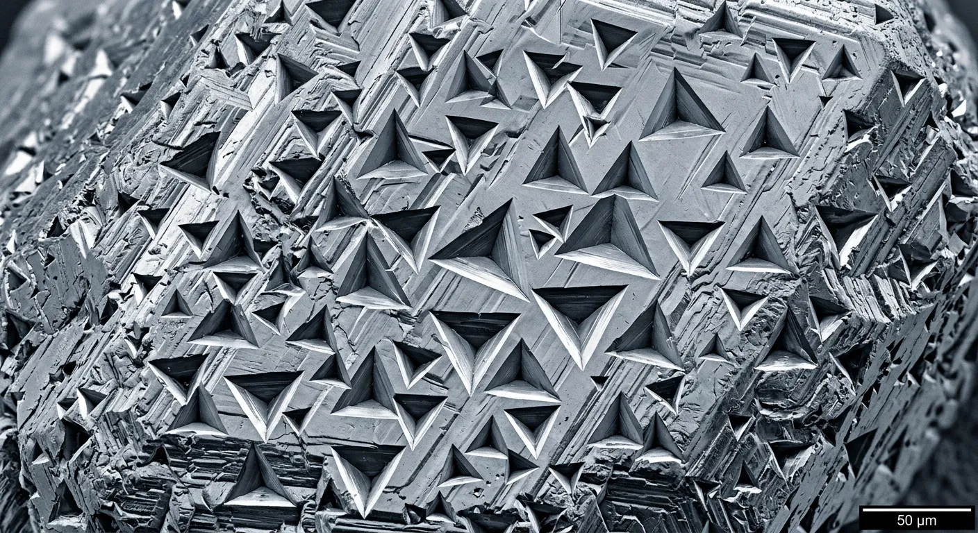 Morphological etch pits in Ukrainian beryl under high magnification