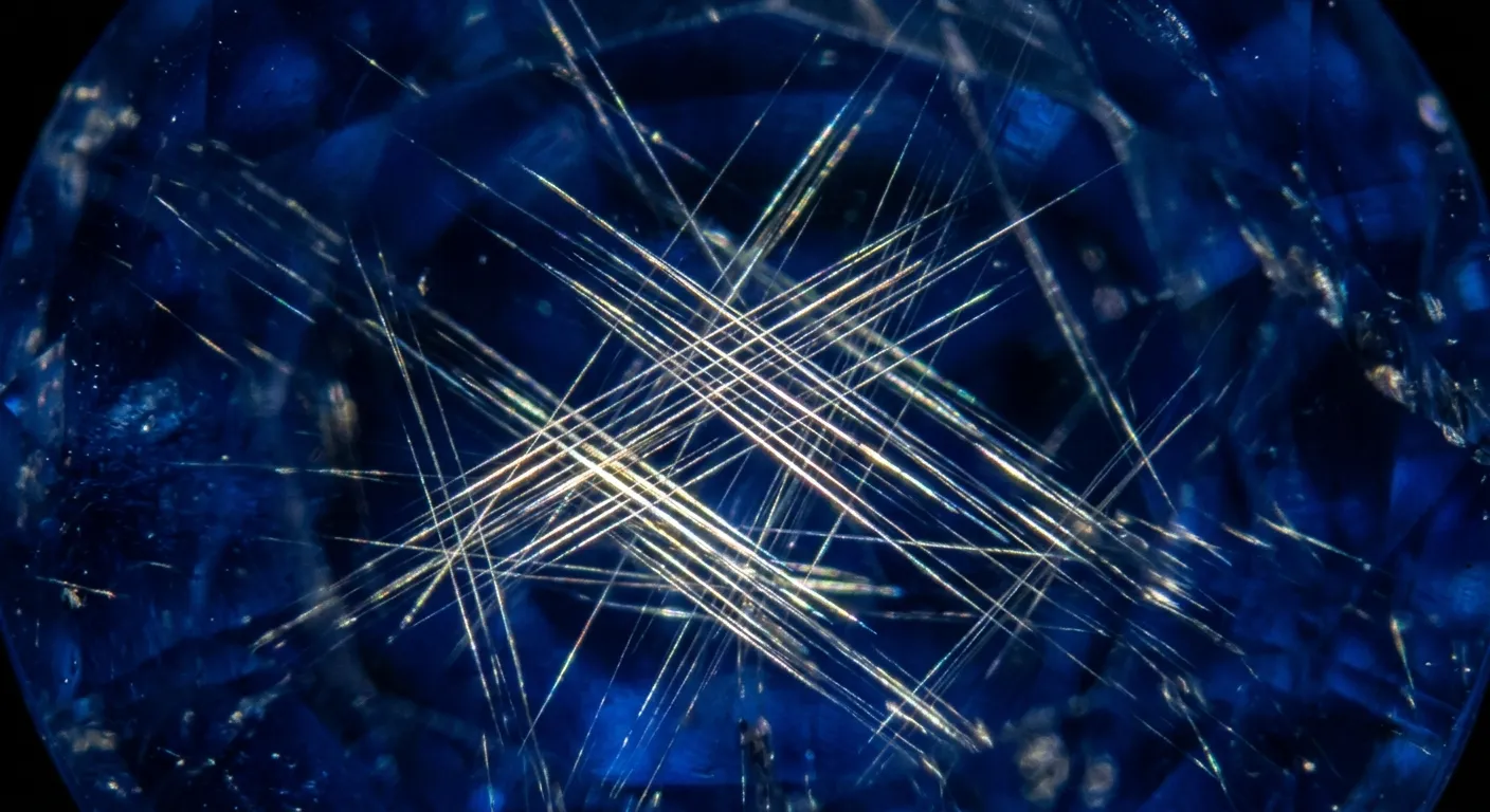 Microscopic view of silk inclusions in a Kashmir sapphire