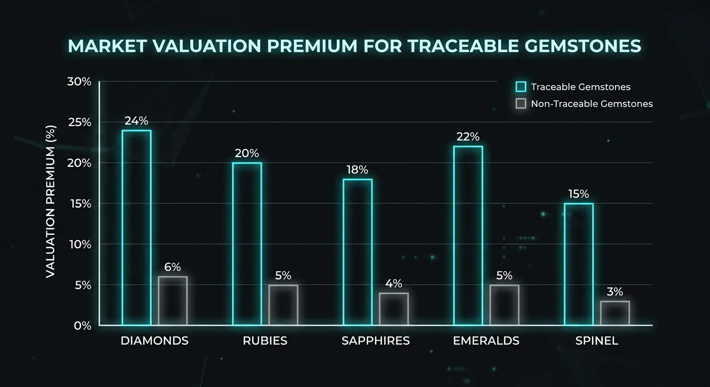 Data visualization of market valuation premium for traceable gemstones
